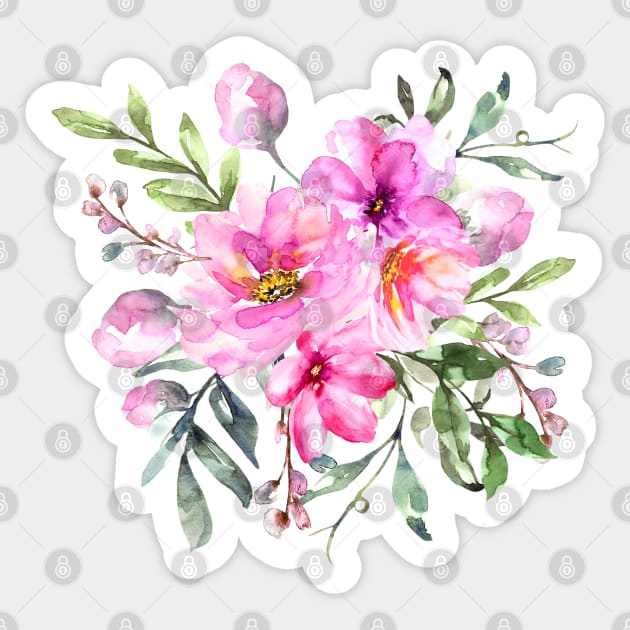 Pink Flower Arrangement Watercolor Art Sticker by AdrianaHolmesArt